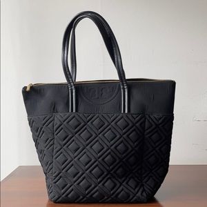 Authentic Tory Burch Fleming Nylon Tote in Black.